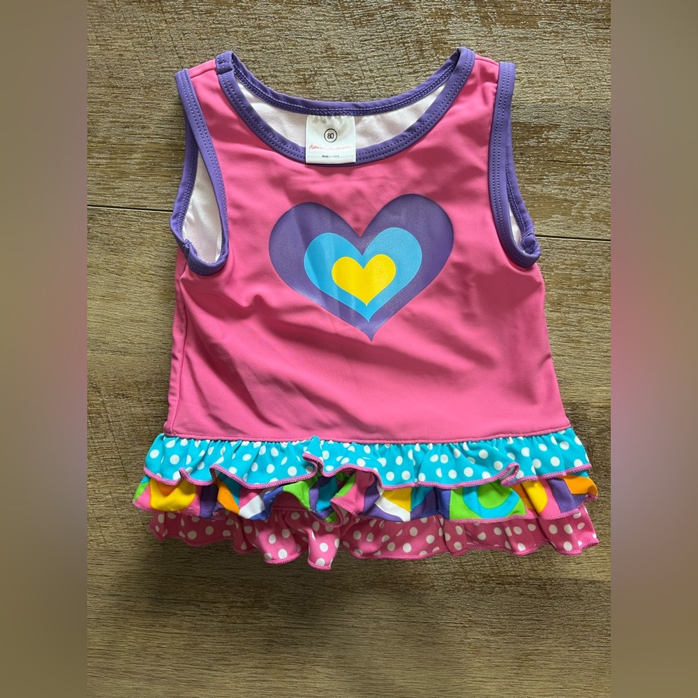 Hanna Anderson Colorful Heart Swim Top with Ruffles